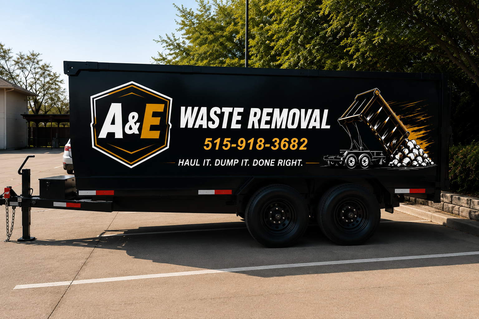 A&E Waste Removal dump trailer ready to work